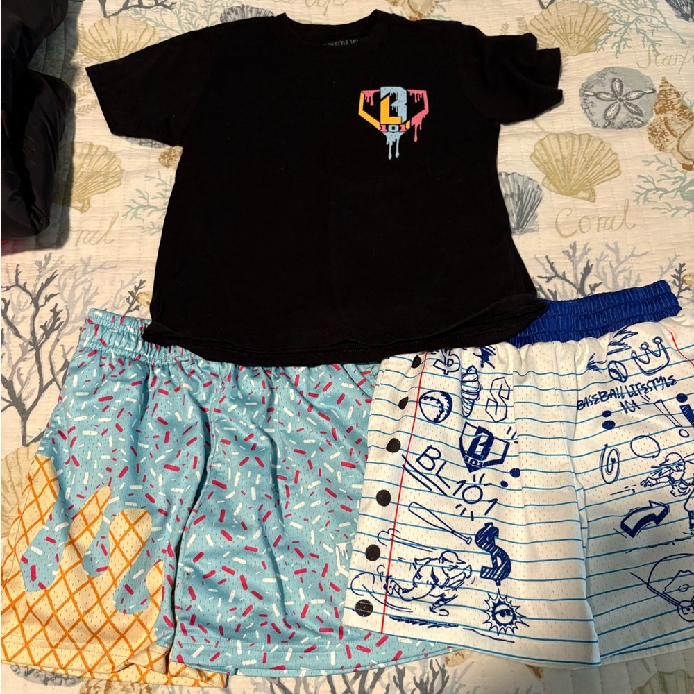 Boys baseball lifestyle 101 shirt shorts lot youth medium ym gently used